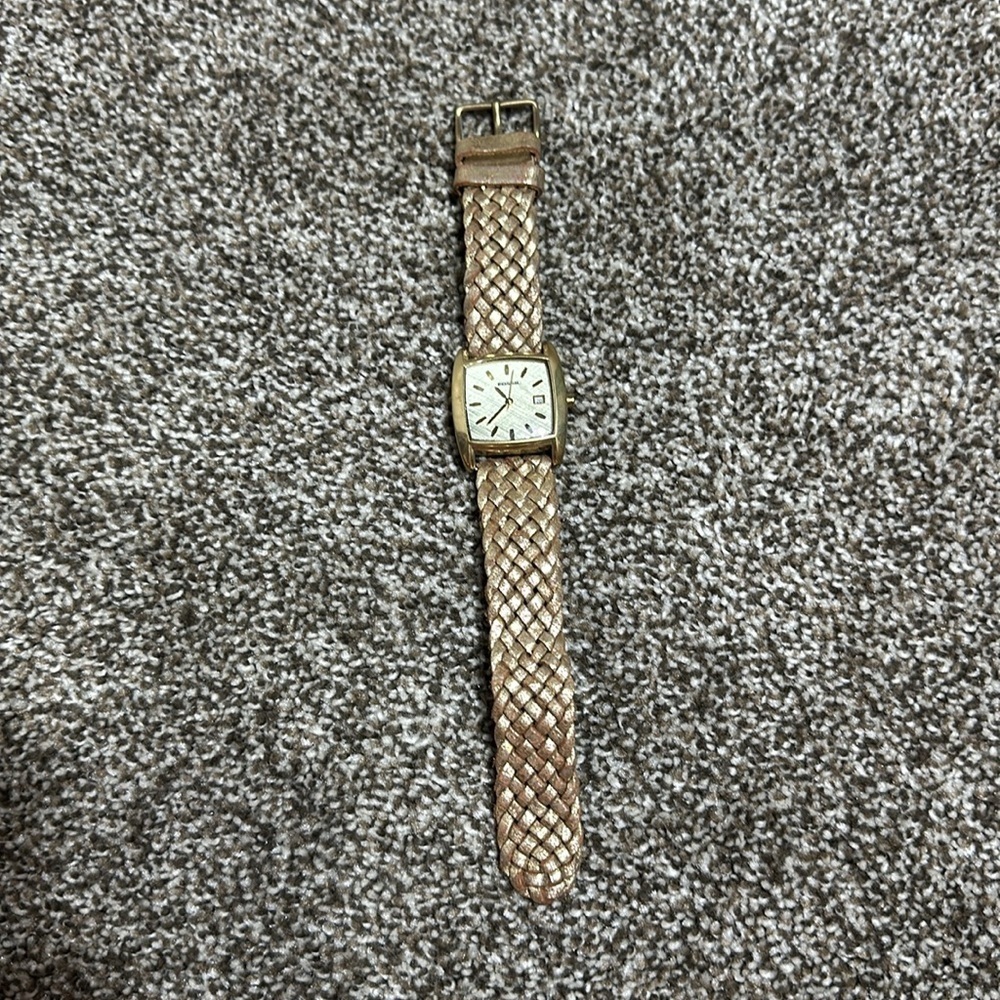Vintage Fossil watch stainless steel gold color braided band date and time Y2K - Picture 8 of 10